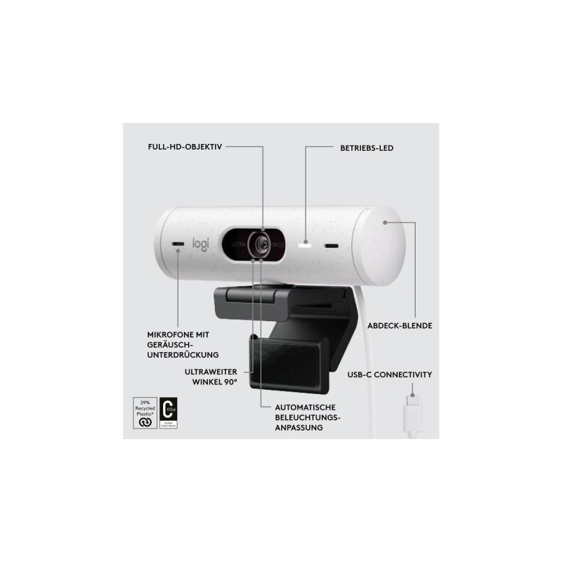 Logitech BRIO 500 1920 x 1080 Webcam Fortrådet Logitech BRIO 500 1920 x 1080 Webcam Fortrådet